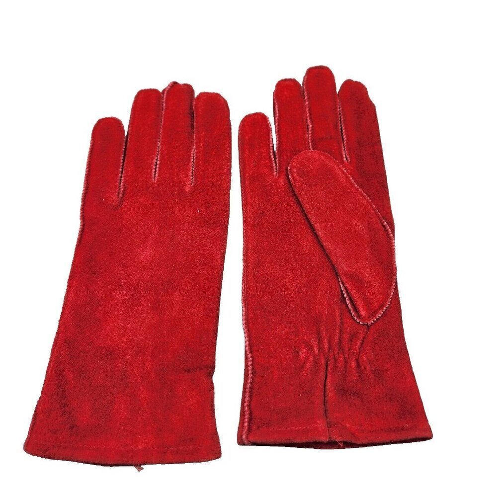 Fownes Red Suede Gloves Women's Size L Lined 10" Wrist Length WPL 9522